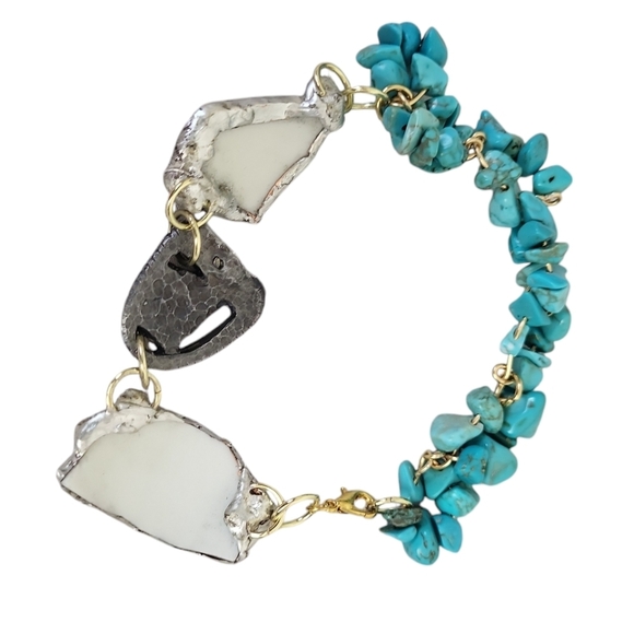 14K Gold Plated Arizona The Sun Country Broken China Floral Turquoise Bracelet - Picture 4 of 4